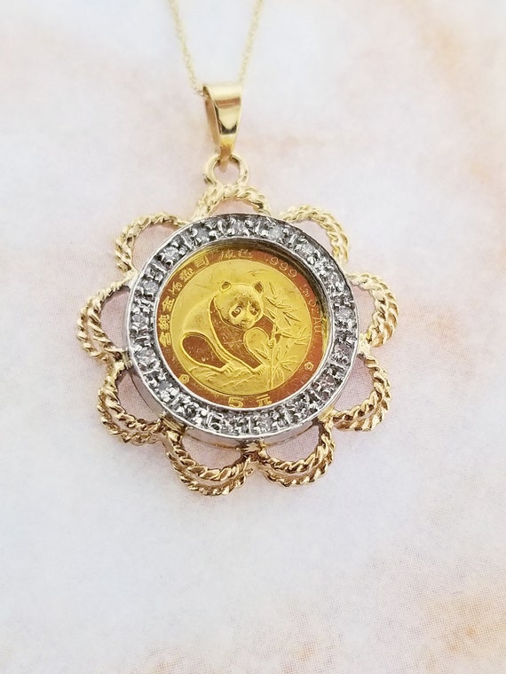 22k Yellow Gold Panda Coin Pendant With 