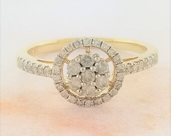 14k Yellow Gold Diamond Halo Engagement Ring