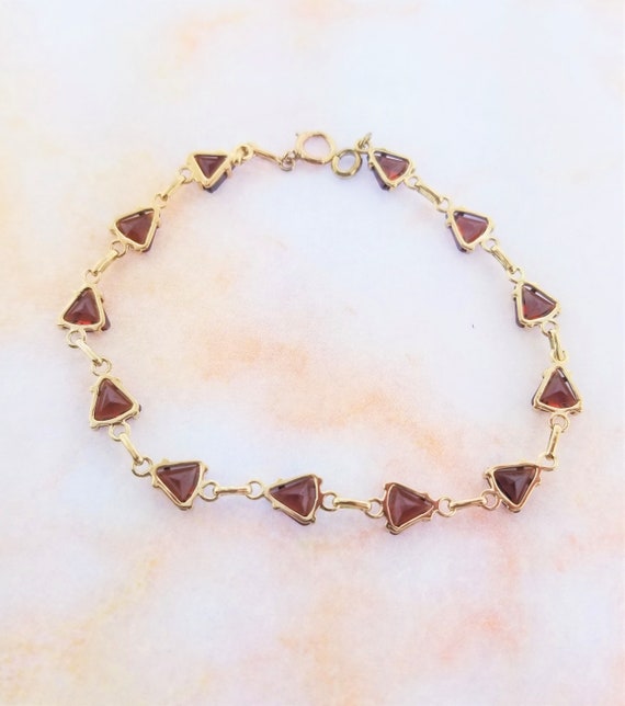10k Yellow Gold Trillion Cut Garnet Bracelet - image 4