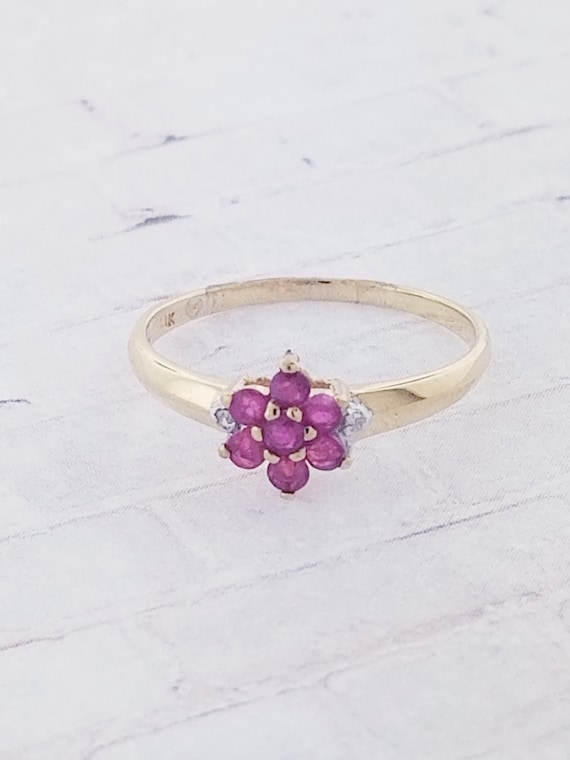 10k Yellow Gold Vintage Ruby and Diamond Ring - image 2