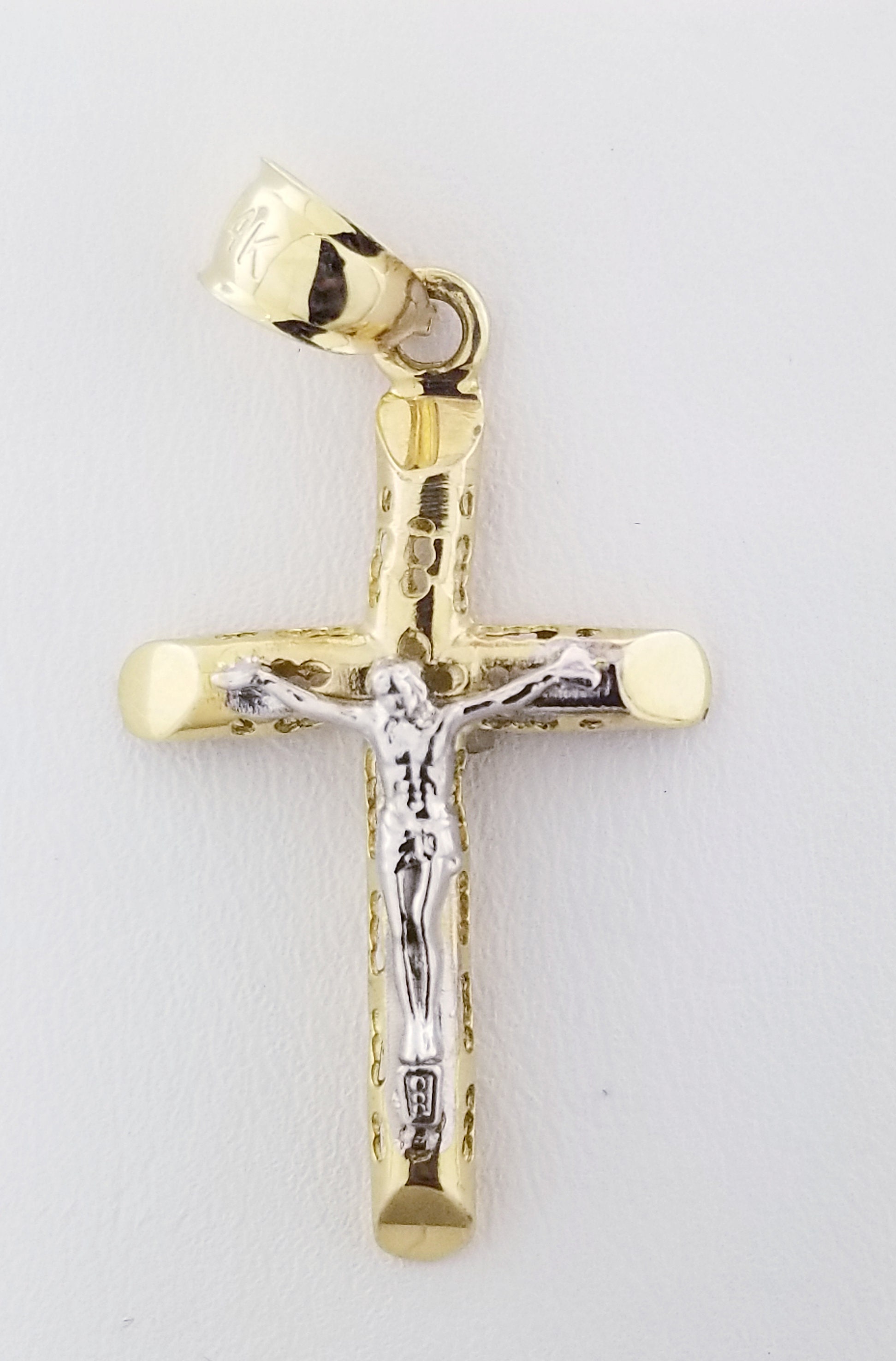 14k Two Tone Crucifix Pendant | Etsy
