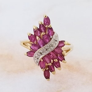 14k Yellow Gold Vintage Ruby and Diamond Ring