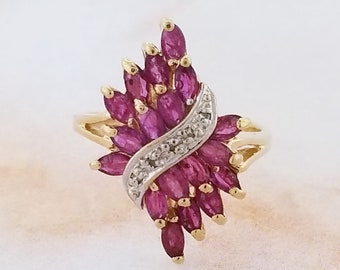 14k geelgouden vintage ring met robijn en diamant