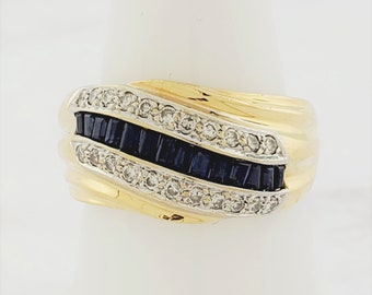 18k Yellow Gold Vintage Sapphire and Diamond Ladies Ring