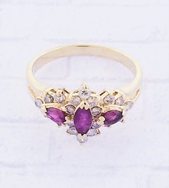 14k Yellow Gold Ruby and Diamond Ring - image 2