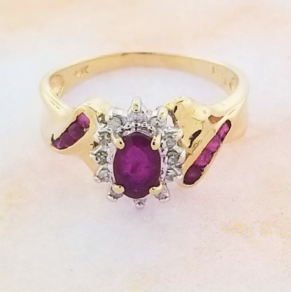 14k Yellow Gold Ruby and Diamond Ring - image 2