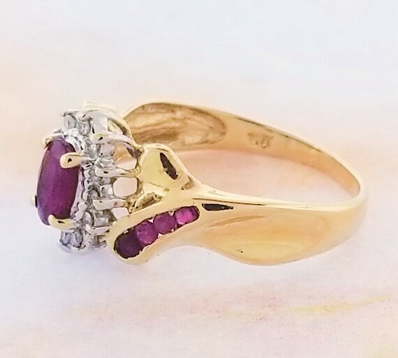 14k Yellow Gold Ruby and Diamond Ring - image 3