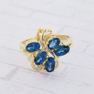 14k Yellow Gold London Blue Topaz and Diamond Ring