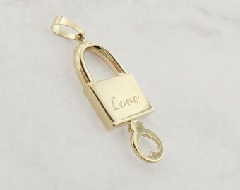 14k Yellow Gold Lock & Key Charm Pendant