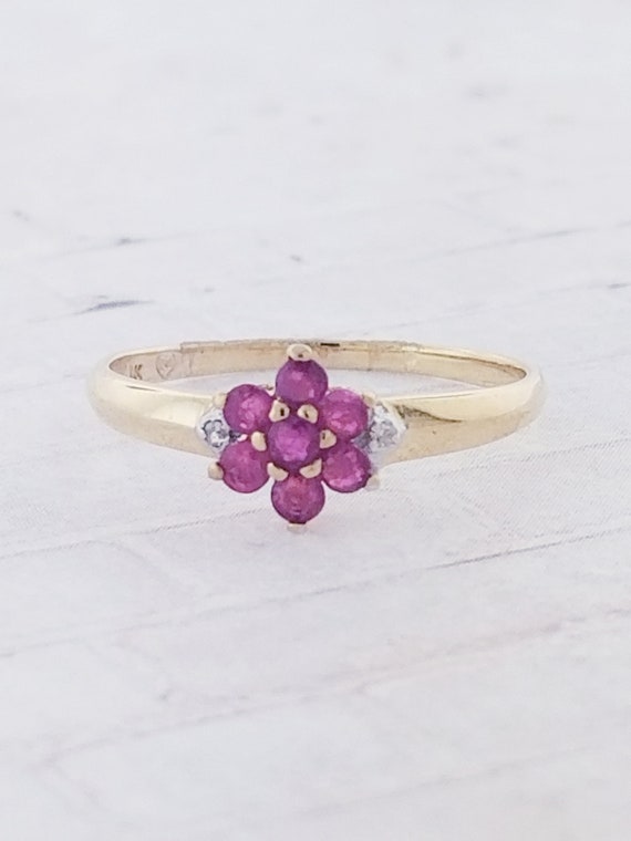 10k Yellow Gold Vintage Ruby and Diamond Ring - image 1