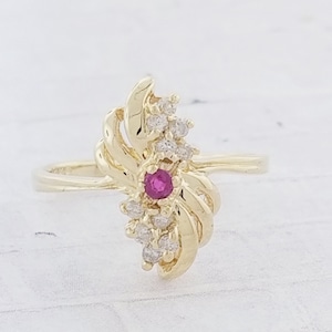 14k Yellow Gold Vintage Ruby and Diamond Ring