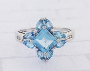 10k Weißgold Topas und Diamant Ring