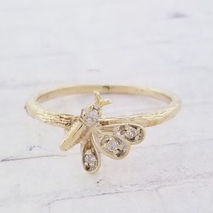 10k Gelbgold Vintage Schmetterling Ring mit Diamanten