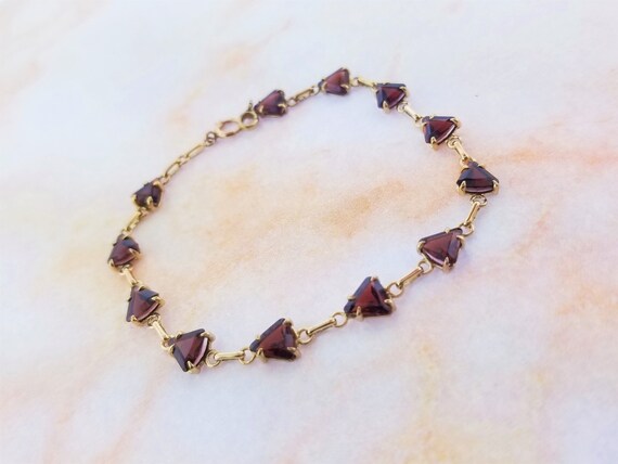 10k Yellow Gold Trillion Cut Garnet Bracelet - image 3