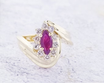 14k Yellow Gold Fancy Ruby and Diamond Ring