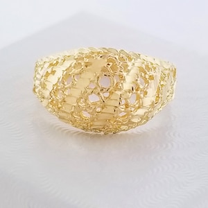 14k Yellow Gold Diamond Cut Dome Ring