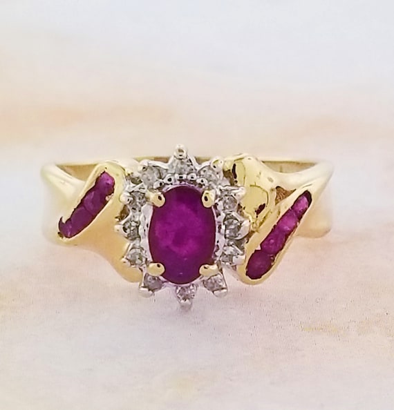 14k Yellow Gold Ruby and Diamond Ring - image 1