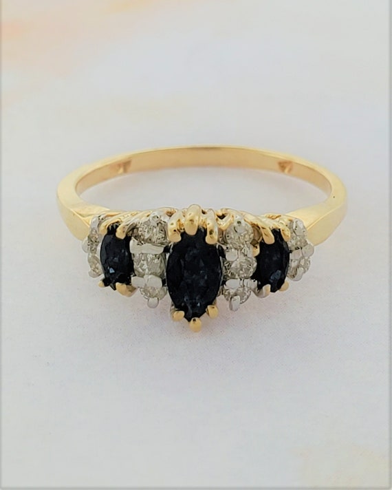 14k Yellow Gold Vintage Sapphire and Diamond Ring - image 3