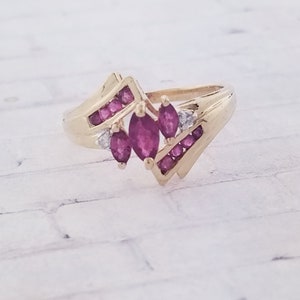 14k Yellow Gold Vintage Ruby and Diamond Ring