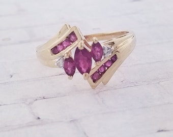 14k Gelbgold Vintage Rubin und Diamant Ring