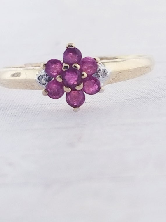 10k Yellow Gold Vintage Ruby and Diamond Ring - image 6