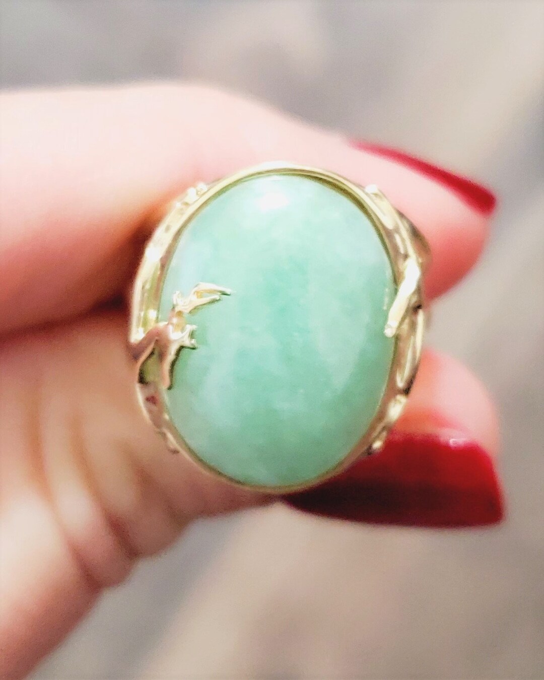 14k Yellow Gold Vintage Ladies Jade Ring Etsy