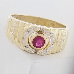 14k Yellow Gold Vintage Ruby and Diamond Band