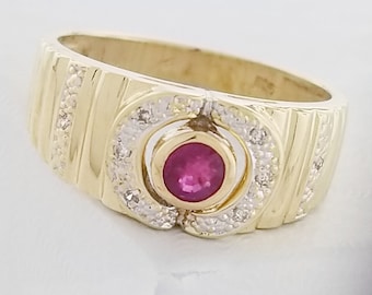 14k Yellow Gold Vintage Ruby and Diamond Band