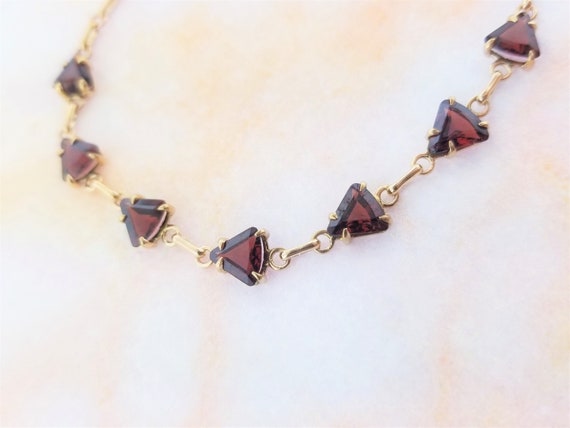 10k Yellow Gold Trillion Cut Garnet Bracelet - image 2