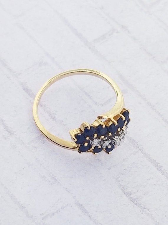 10k Yellow Gold Vintage Sapphire and Diamond Ring - image 4