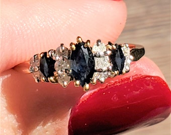 14k Yellow Gold Vintage Sapphire and Diamond Ring