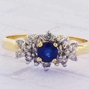 14k Two Tone Vintage Sapphire and Diamond Ring