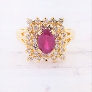 14k Gelbgold Rubin und Diamant Ring