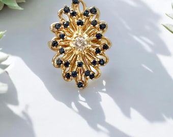 14k Yellow Gold Vintage Sapphire and Diamond Ring