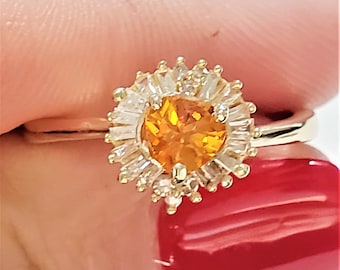 14k Yellow Gold Citrine and Diamond Ring