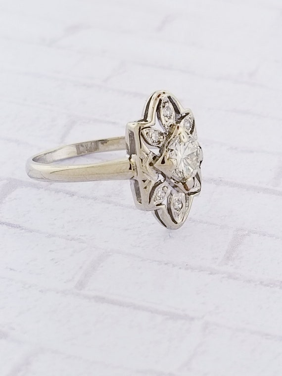 14k White Gold Antique Diamond Ring - image 3