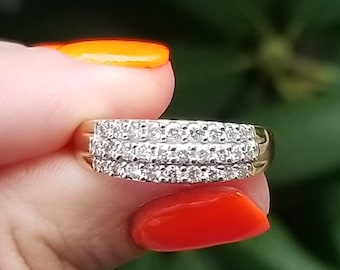 14k Yellow Gold Triple Diamond Band