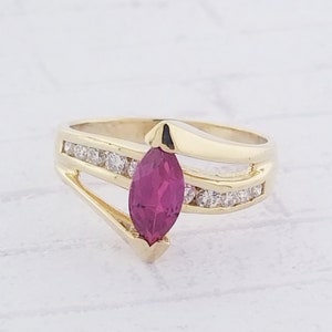 14k Yellow Gold Synthetic Ruby and Diamond Ring