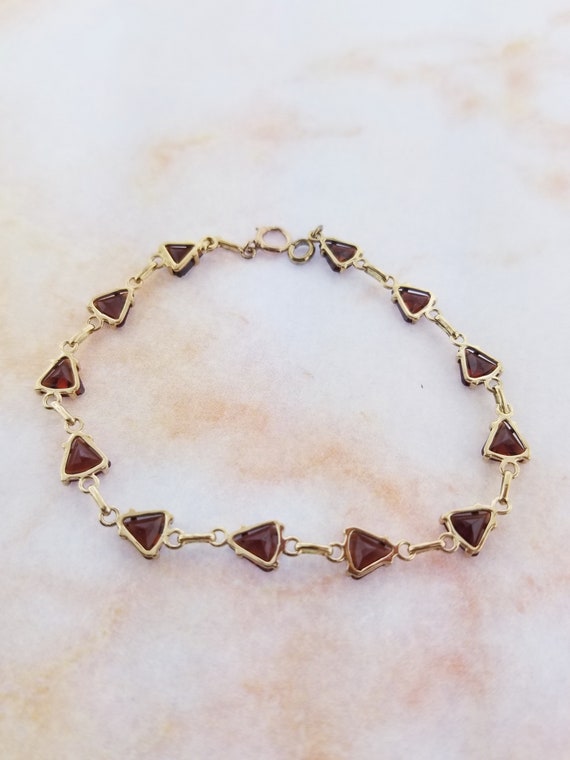 10k Yellow Gold Trillion Cut Garnet Bracelet - image 5