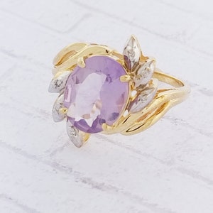 10k Yellow Gold Vintage Amethyst and Diamond Ring
