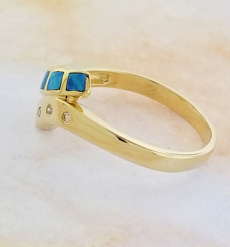 14k Yellow Gold Vintage Opal and Diamond Ring image 5