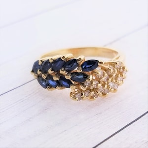 14k Yellow Gold Vintage Sapphire and Diamond Ring