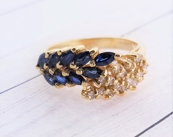 14k Yellow Gold Vintage Sapphire and Diamond Ring