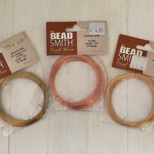 The Beadsmith Bead Wire, Brass Wire w Copper Core, Gold Wire w Copper Core, Copper Wire, 24 gauge, .5mm, 12 meters in each package