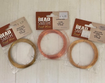 The Beadsmith Bead Wire, Brass Wire w Copper Core, Gold Wire w Copper Core, Copper Wire, 24 gauge, .5mm, 12 meters in each package