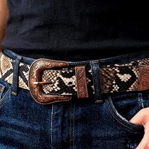 Handmade Python Embossed Leather Belt | Textured Genuine Hide  | Western Style | Gift for her / him