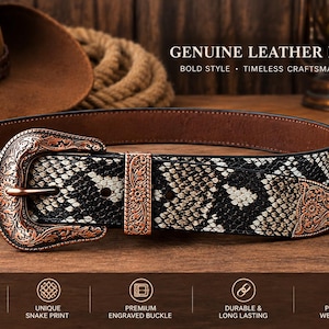 Handcrafted Python Embossed Men's Belt | Textured Genuine Hide  | Limited-Edition Collection. Anniversary Gift for Him