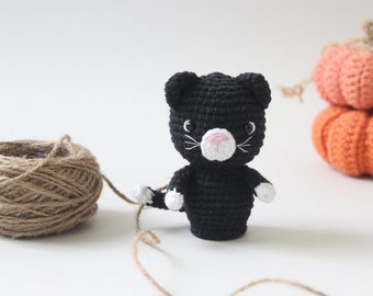 Amigurumi halloween pattern, crochet cat pattern, little black kitty, PDF English