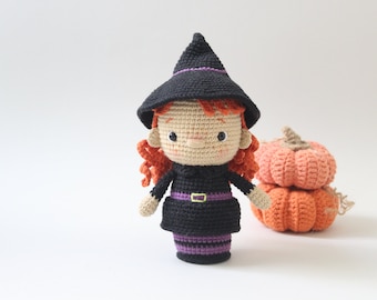 Amigurumi doll pattern, crochet halloween, little witch, PDF English pattern