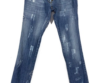 Philipp Plein Damen Y2K Blue Jeans Skull Stones Zip S-M